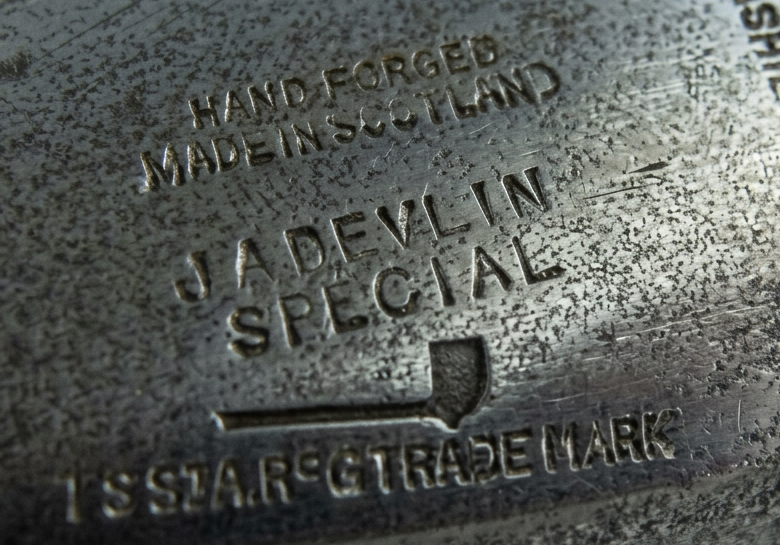 Close-up of the small pipe mark on a c. 1910 J. A. Devlin Special mashie niblick