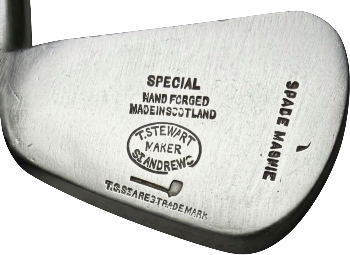Tom Stewart Special Spade Mashie with registered pipe cleek mark, St Andrews